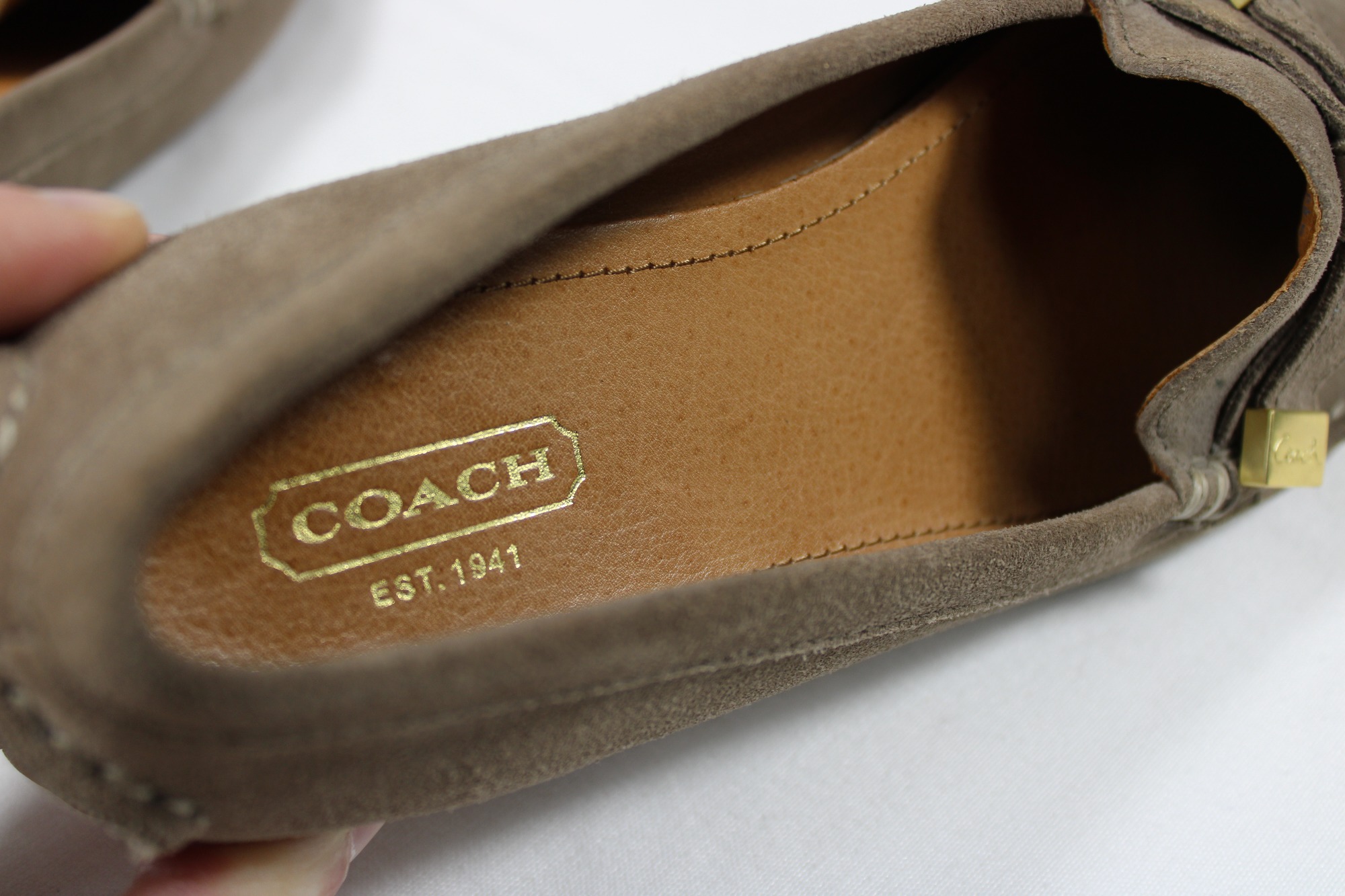 Coach Womens Frida Loafers Flats 6.5 B Tan Brown Suede Driving Mocs Shoes detailed image 10