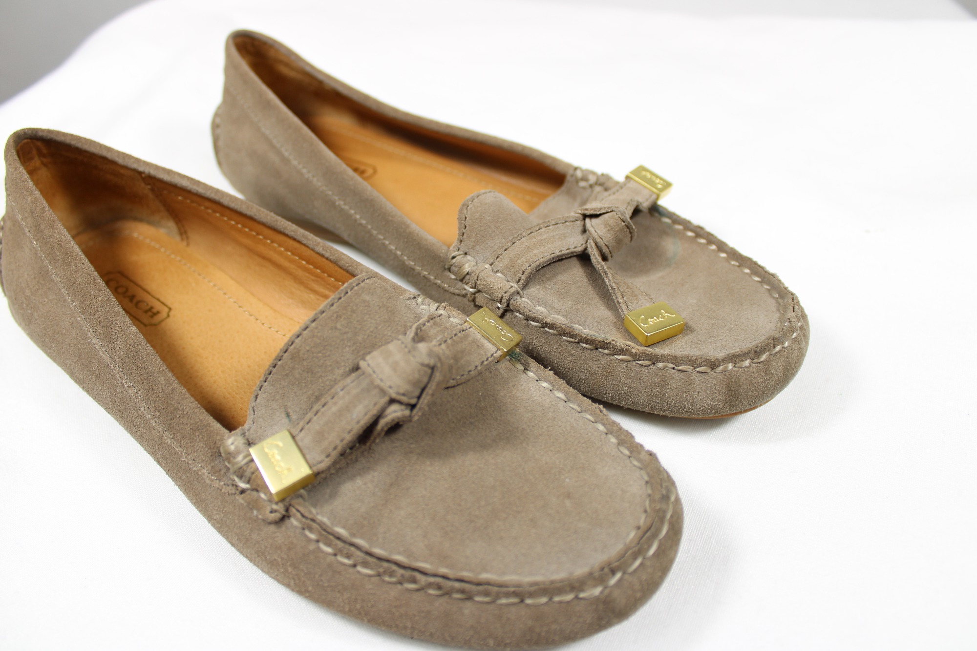 Coach Womens Frida Loafers Flats 6.5 B Tan Brown Suede Driving Mocs Shoes detailed image 2