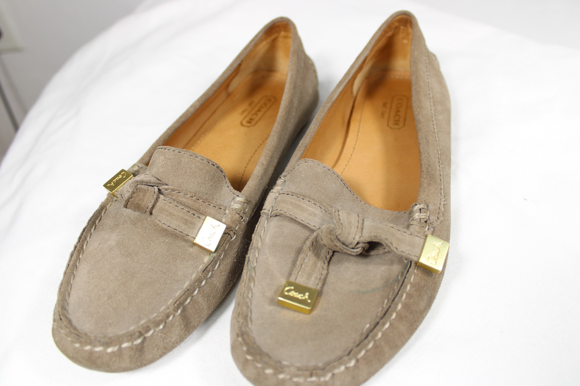 Coach Womens Frida Loafers Flats 6.5 B Tan Brown Suede Driving Mocs Shoes detailed image 7