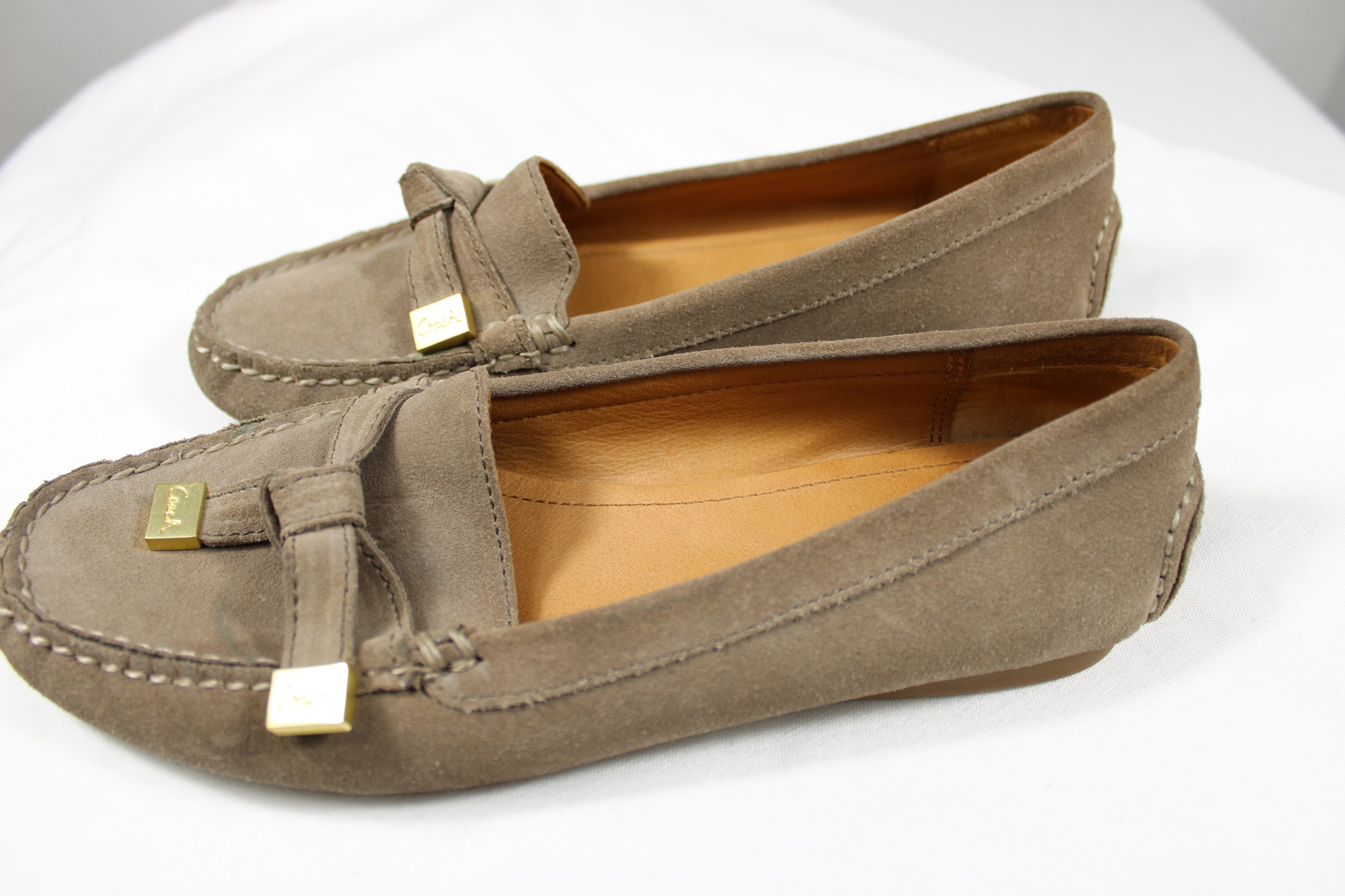 Coach Womens Frida Loafers Flats 6.5 B Tan Brown Suede Driving Mocs Shoes detailed image 1